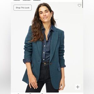 Relaxed One Button Navy J Crew Plaid Blazer Size 8